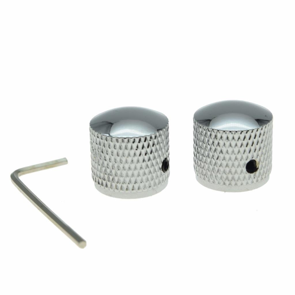 Dopro Set of 2 Guitar Dome Knobs 20mm Bass Knobs with Set Screw for Tele Telecaster P Bass Precision Bass Chrome